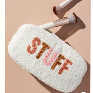 🆕-  Shiraleah Sherpa Embroidered “STUFF”Zip Pouch.